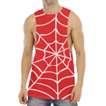 Red And White Spider Web Pattern Print Men's Muscle Tank Top