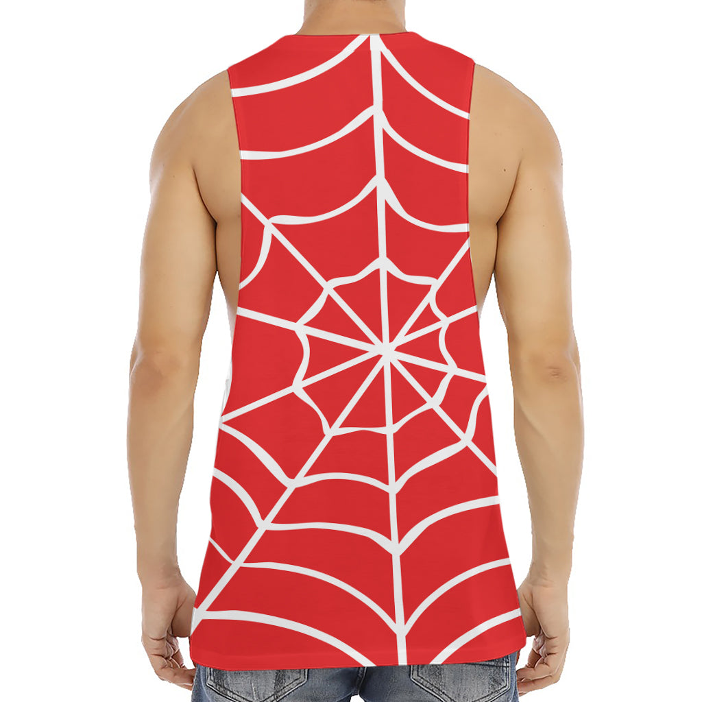 Red And White Spider Web Pattern Print Men's Muscle Tank Top