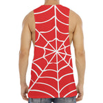 Red And White Spider Web Pattern Print Men's Muscle Tank Top