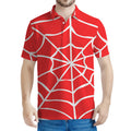 Red And White Spider Web Pattern Print Men's Polo Shirt