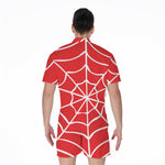 Red And White Spider Web Pattern Print Men's Rompers