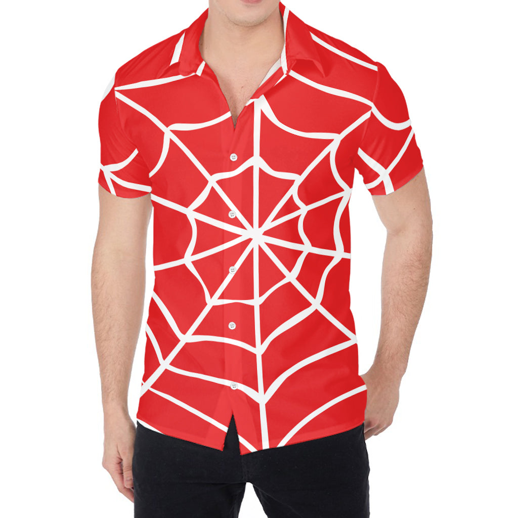 Red And White Spider Web Pattern Print Men's Shirt