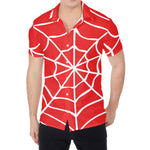 Red And White Spider Web Pattern Print Men's Shirt