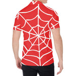 Red And White Spider Web Pattern Print Men's Shirt