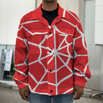 Red And White Spider Web Pattern Print Men's Shirt Jacket