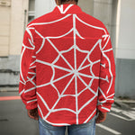 Red And White Spider Web Pattern Print Men's Shirt Jacket