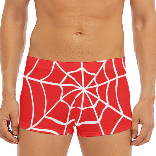 Red And White Spider Web Pattern Print Men's Short Boxer Briefs