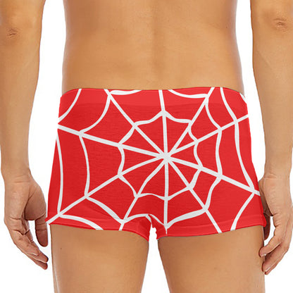 Red And White Spider Web Pattern Print Men's Short Boxer Briefs