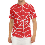 Red And White Spider Web Pattern Print Men's Short Sleeve Rash Guard