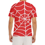 Red And White Spider Web Pattern Print Men's Short Sleeve Rash Guard