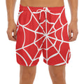 Red And White Spider Web Pattern Print Men's Split Running Shorts