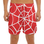 Red And White Spider Web Pattern Print Men's Split Running Shorts