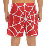 Red And White Spider Web Pattern Print Men's Split Running Shorts