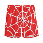 Red And White Spider Web Pattern Print Men's Sports Shorts
