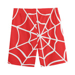 Red And White Spider Web Pattern Print Men's Sports Shorts