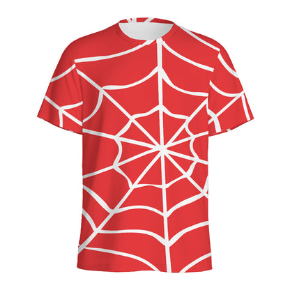 Red And White Spider Web Pattern Print Men's Sports T-Shirt