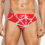 Red And White Spider Web Pattern Print Men's Swim Briefs