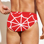 Red And White Spider Web Pattern Print Men's Swim Briefs
