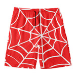 Red And White Spider Web Pattern Print Men's Swim Trunks