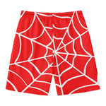 Red And White Spider Web Pattern Print Men's Swim Trunks