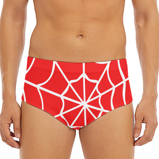 Red And White Spider Web Pattern Print Men's Triangle Swim Briefs