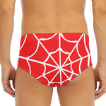 Red And White Spider Web Pattern Print Men's Triangle Swim Briefs
