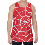 Red And White Spider Web Pattern Print Men's Velvet Tank Top