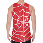 Red And White Spider Web Pattern Print Men's Velvet Tank Top