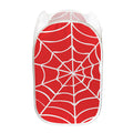 Red And White Spider Web Pattern Print Mesh Laundry Hamper