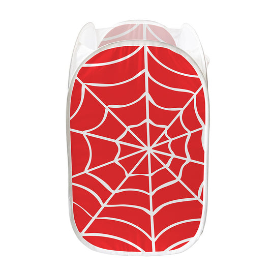 Red And White Spider Web Pattern Print Mesh Laundry Hamper