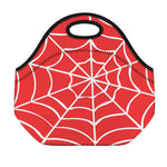 Red And White Spider Web Pattern Print Neoprene Lunch Bag