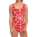 Red And White Spider Web Pattern Print One Piece Swimsuit