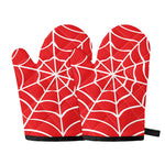 Red And White Spider Web Pattern Print Oven Mitts