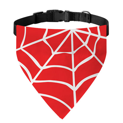 Red And White Spider Web Pattern Print Over The Collar Dog Bandana