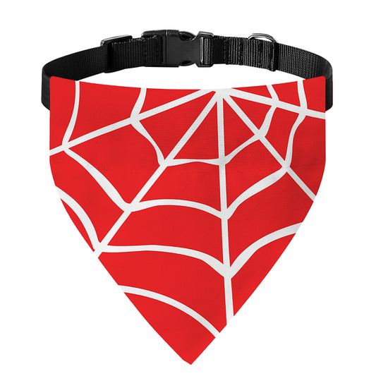 Red And White Spider Web Pattern Print Over The Collar Dog Bandana