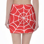 Red And White Spider Web Pattern Print Pencil Mini Skirt