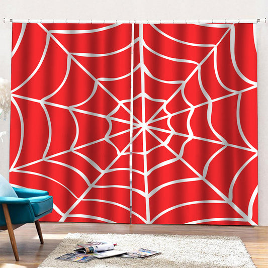 Red And White Spider Web Pattern Print Pencil Pleat Curtains