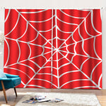 Red And White Spider Web Pattern Print Pencil Pleat Curtains