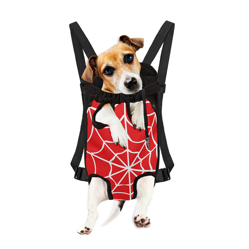 Red And White Spider Web Pattern Print Pet Carrier Backpack