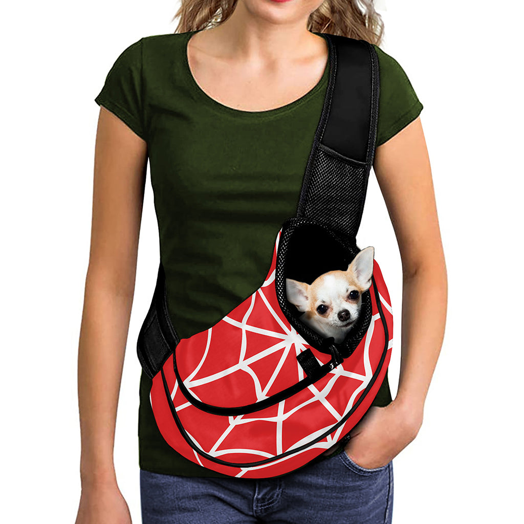 Red And White Spider Web Pattern Print Pet Sling Carrier