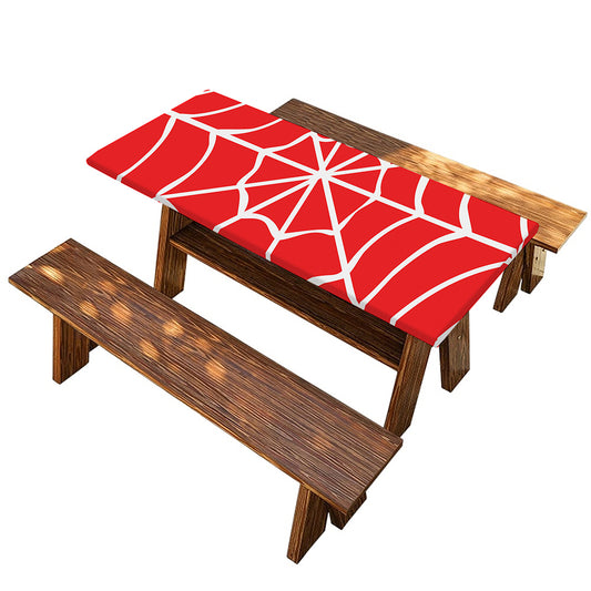 Red And White Spider Web Pattern Print Picnic Table Cover