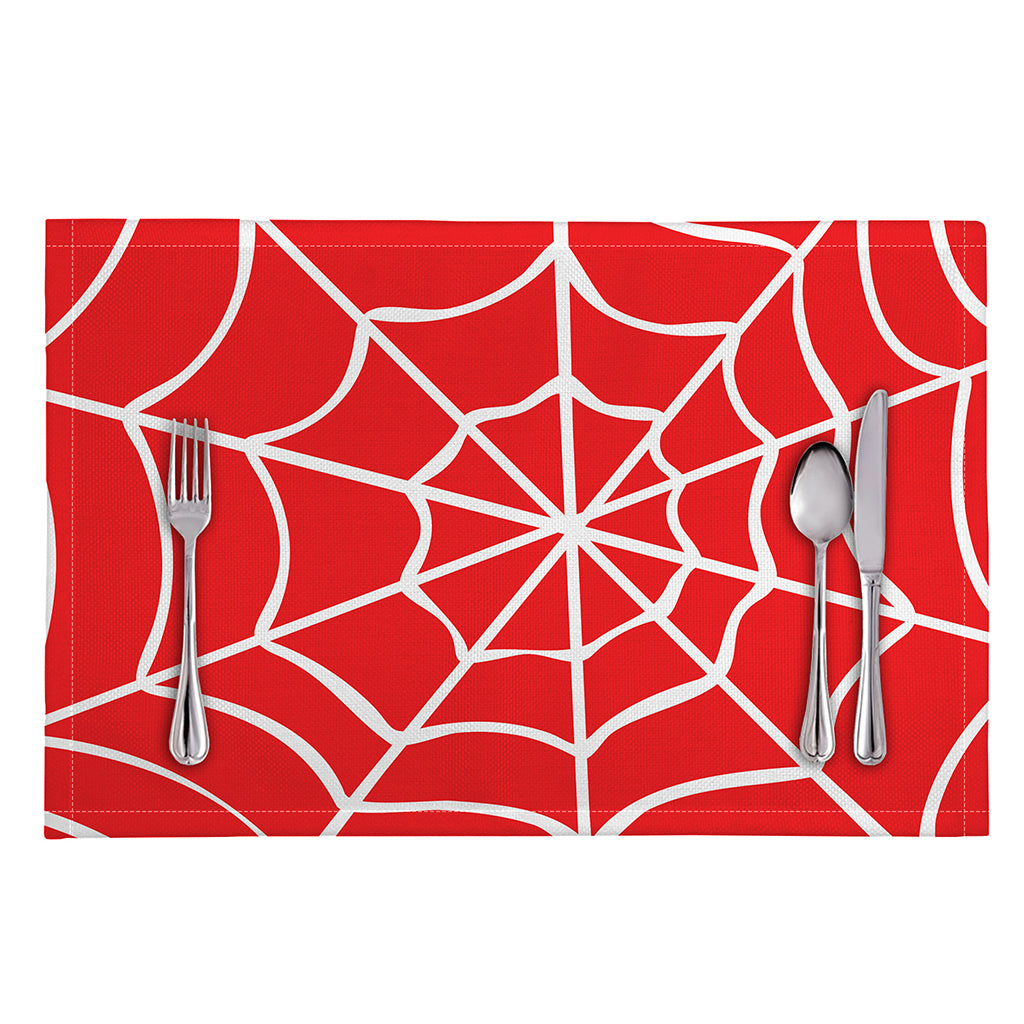 Red And White Spider Web Pattern Print Placemat