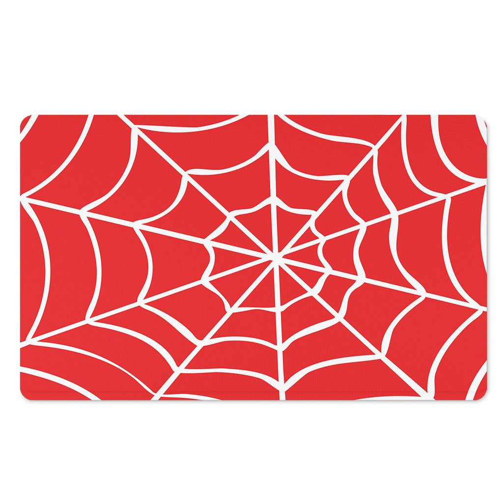 Red And White Spider Web Pattern Print Polyester Doormat