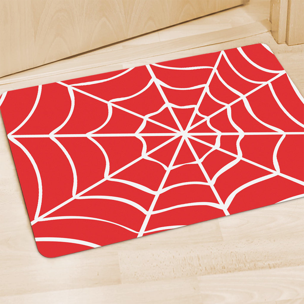 Red And White Spider Web Pattern Print Polyester Doormat