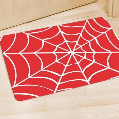 Red And White Spider Web Pattern Print Polyester Doormat