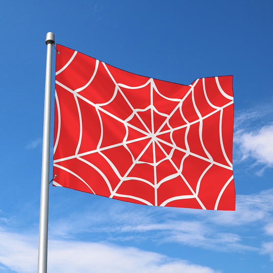 Red And White Spider Web Pattern Print Polyester Flag