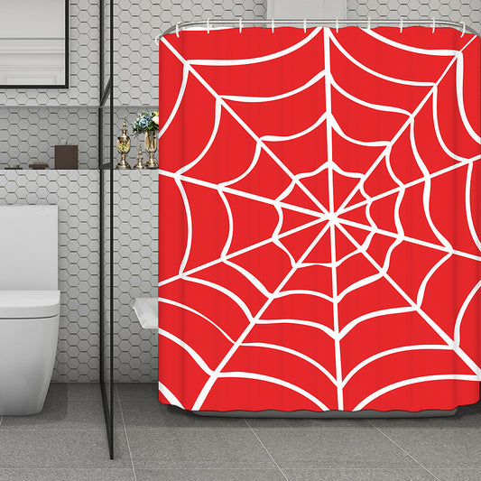 Red And White Spider Web Pattern Print Polyester Shower Curtain