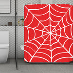 Red And White Spider Web Pattern Print Polyester Shower Curtain