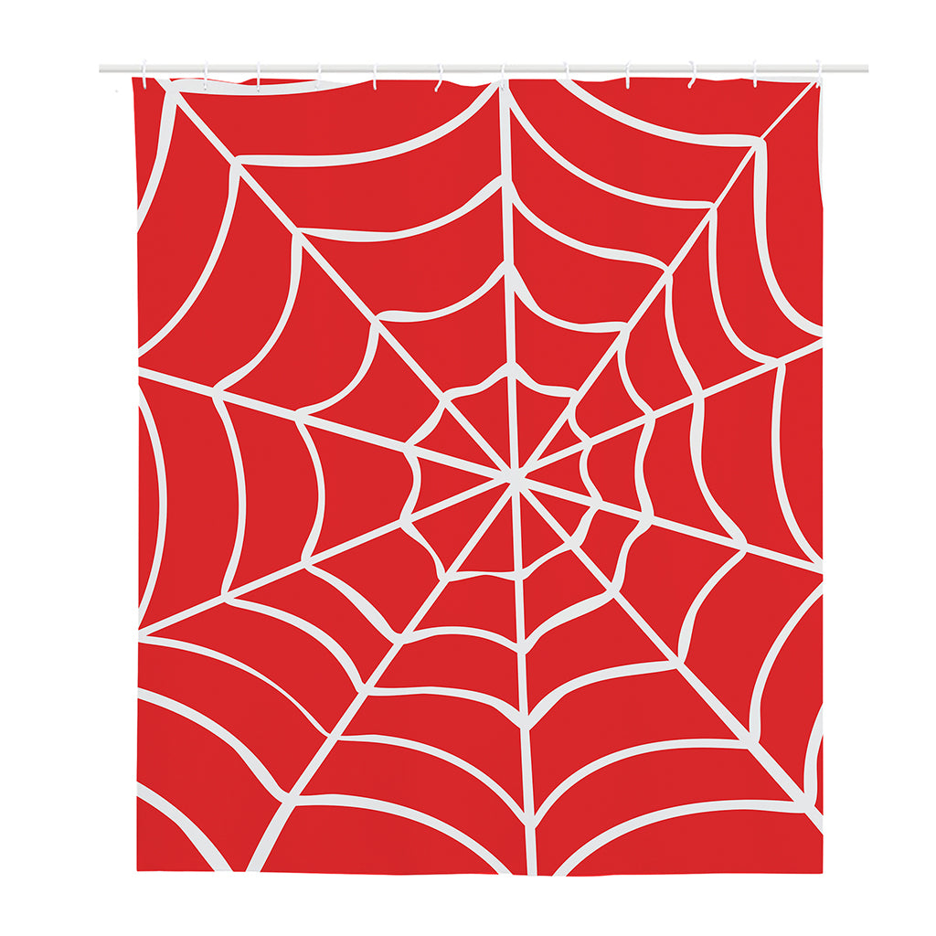 Red And White Spider Web Pattern Print Polyester Shower Curtain
