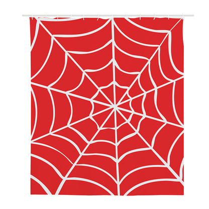 Red And White Spider Web Pattern Print Polyester Shower Curtain